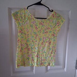 Place Yellow Floral Smocked Short Sleeve Top